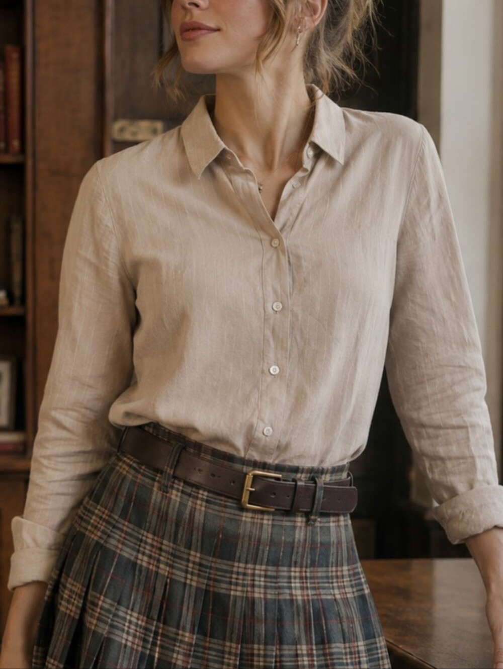 Lauren Ralph Lauren Beige Linen Button-Down Shirt Size PP